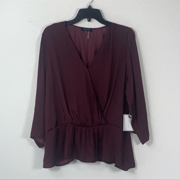 1. State plum peplum surprise 3/4 sleeve blouse burgundy wine size XXL - Picture 7 of 12